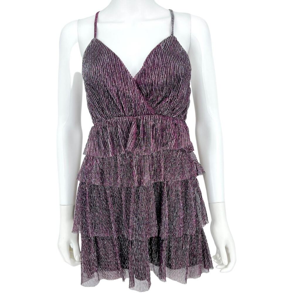 Lulus‎ Dress Women Size Small Glowing Gorgeous Mini Magenta Metallic Tiered NWT
